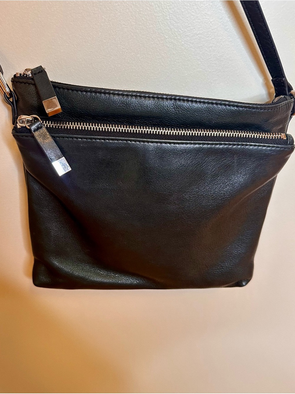 margot Black Leather Crossbody Bag with Silver Hardware